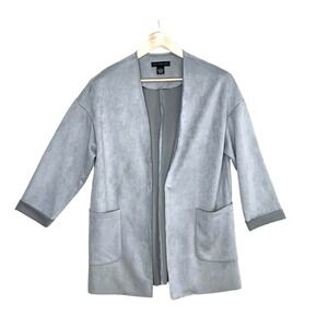 Joan Vass New York Womens Open Front  Gray Cardigan Faux Suede Small